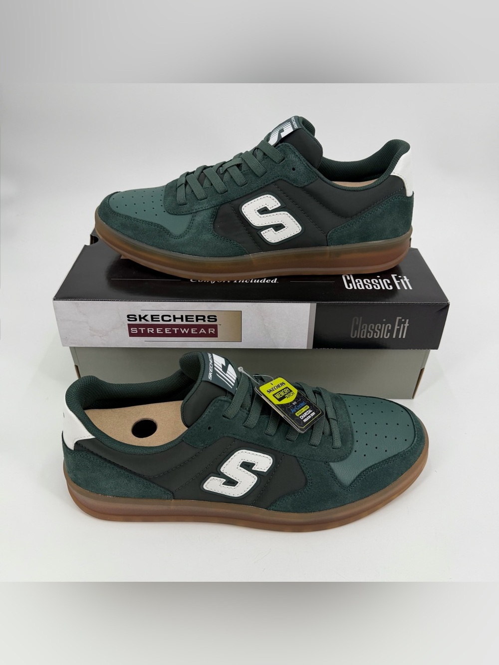 Skechers Sneakers Mens 12 Green New Wave Cup Bungee Lace Lo Cut Shoes CALVEN NIB
